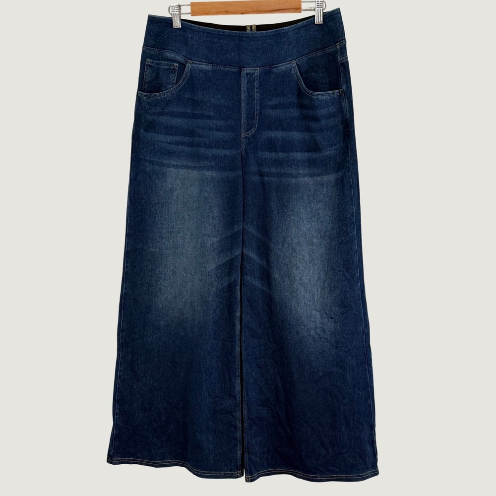 Halara Wide Leg Jeans Women XL Petite Dark Wash Pull On High Rise Stretch Denim